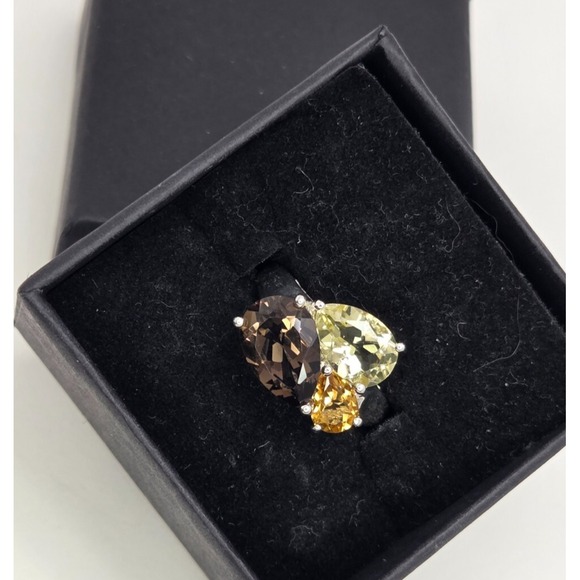 Michelle‎ Albala 925 Sterling Silver Smoky Quartz Citrine Peridot Ring Sz 7.25 - Picture 8 of 12